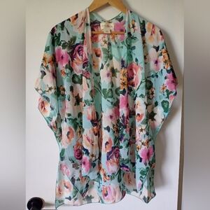 Wishful Park Floral Open Front Kimono Size Small